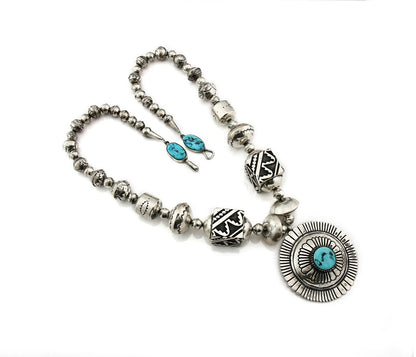 Navajo Necklace Natural Turquoise Vintage Signed Thomas Singer C.80's