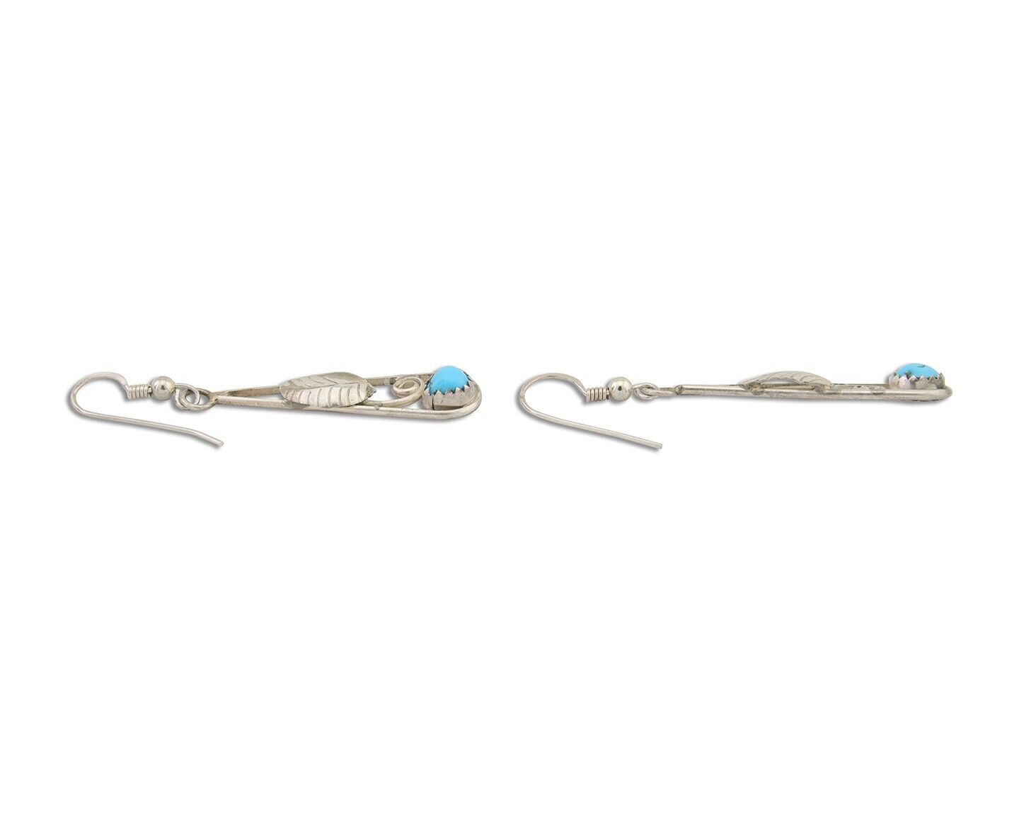 Navajo Dangle Earrings 925 Silver Natural Blue Turquoise Artist Signed JB C.80's