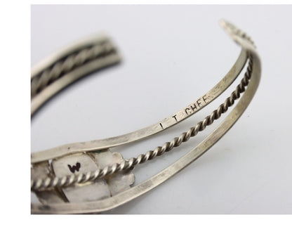 Navajo Bracelet 925 Silver Sleeping Beauty Turquoise Artist Signed LT CHEE C80s