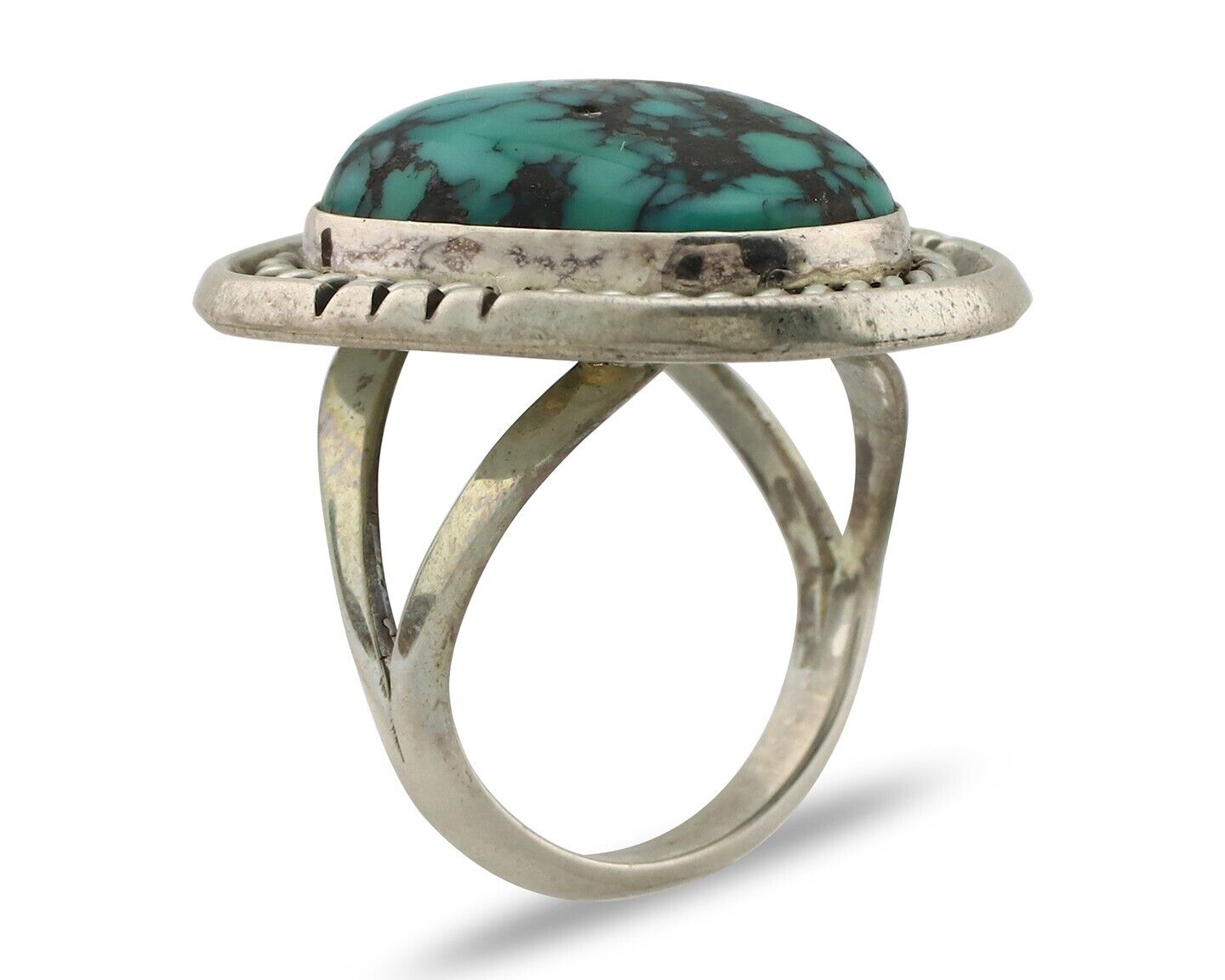 Navajo Ring 925 Silver Spiderweb Turquoise Signed Phillip Zachary C.80's