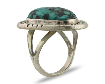 Navajo Ring 925 Silver Spiderweb Turquoise Signed Phillip Zachary C.80's