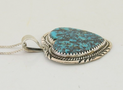 Navajo Heart Necklace 925 Silver Natural Turquoise Signed William Denetdale C80s