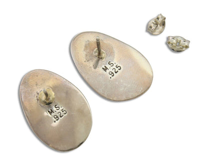 Navajo Shield Earrings 925 Silver Natural Turquoise Artist Signed M.S. C.80's