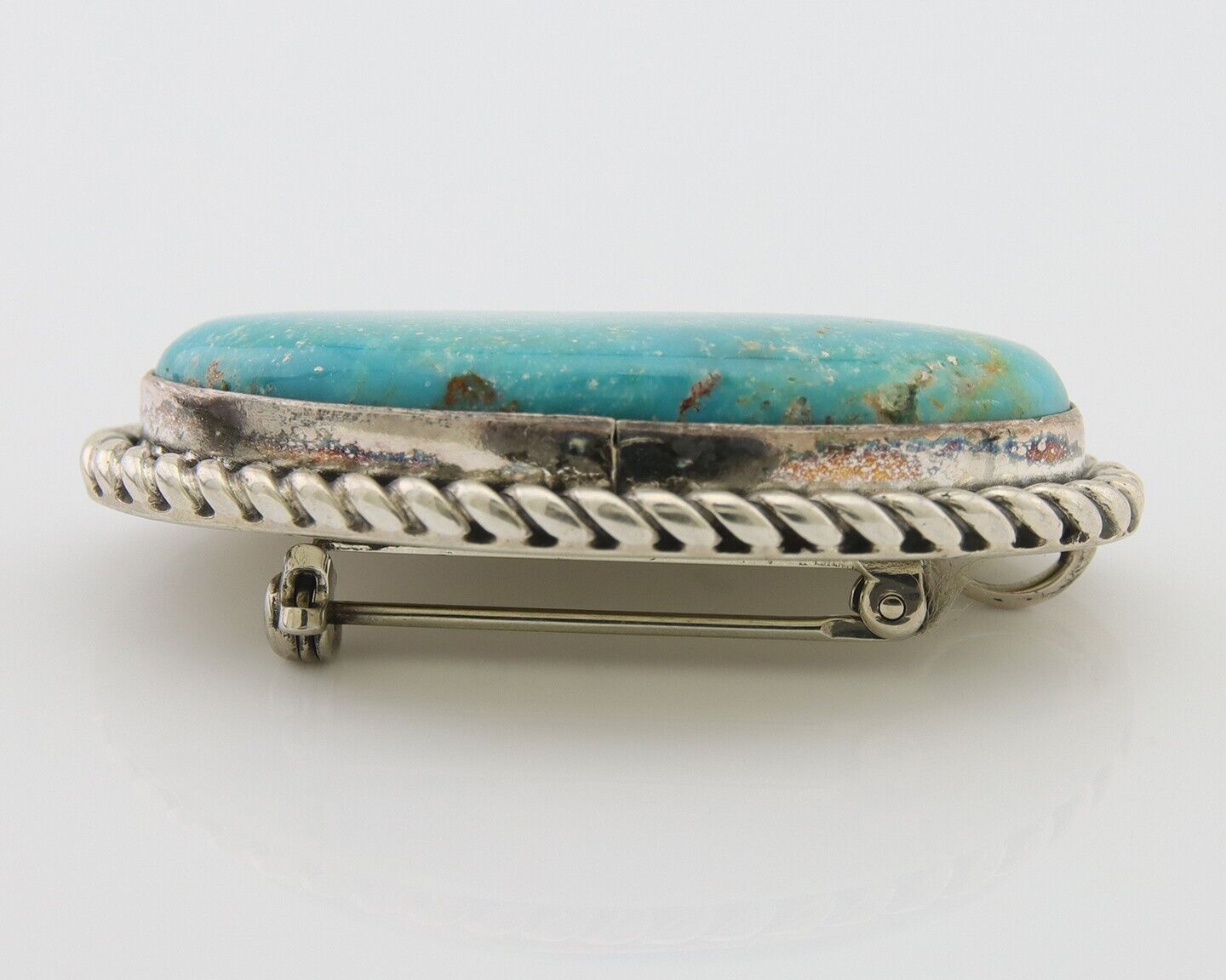 Navajo Pin Pendant 925 Silver Globe Turquoise Artist Signed Doug Zachary C.80's