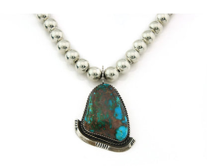 Navajo Necklace 925 Sterling Silver Nevada Turquoise Vintage 9mm 19in long C80s