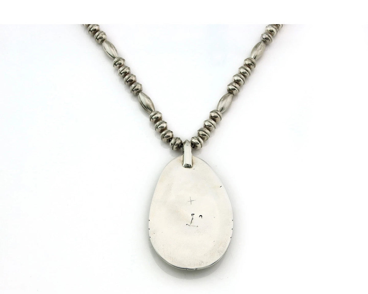 Navajo Necklace 925 Sterling Silver Turquoise Vintage Signed Fred Guerro C.80's