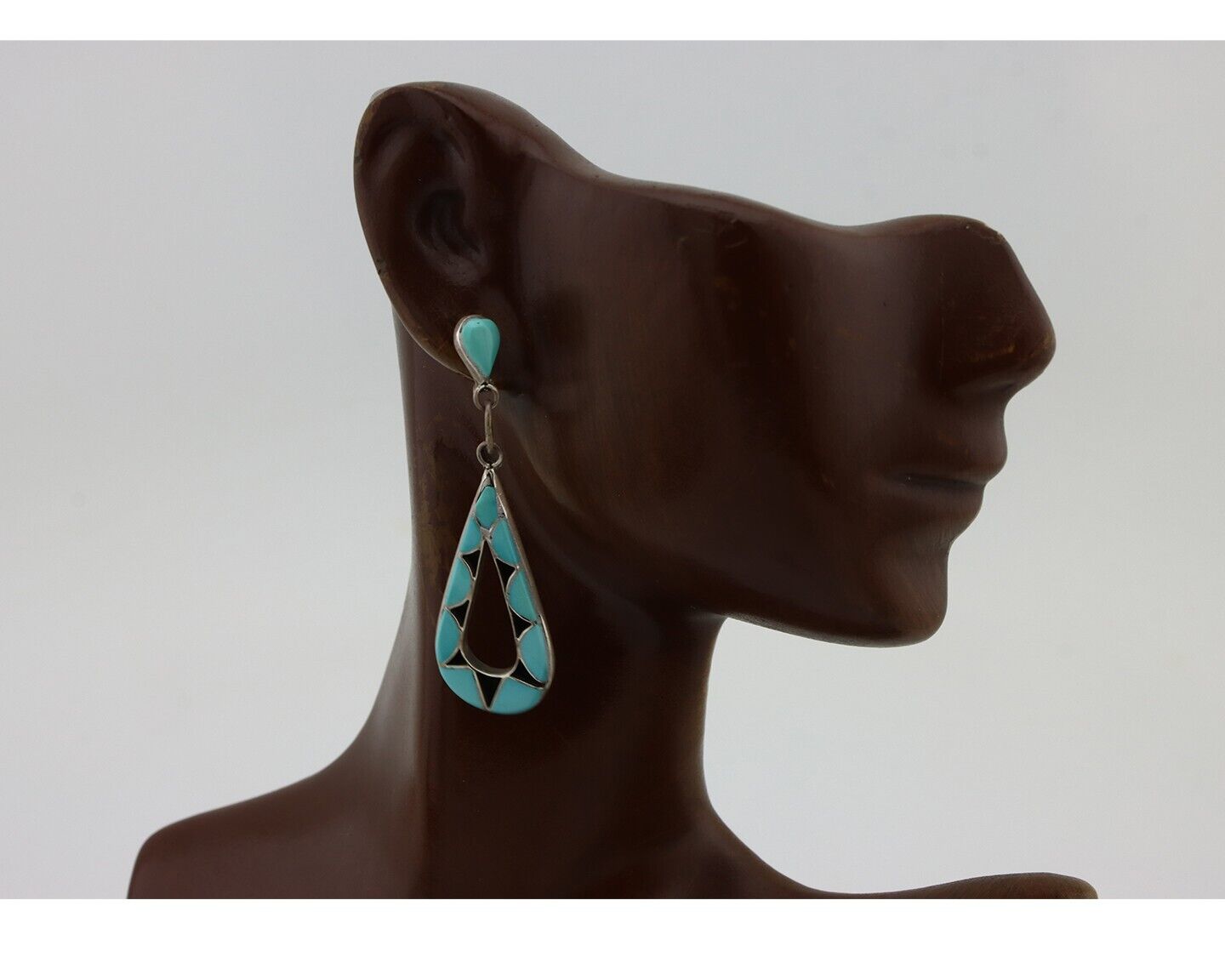 Navajo Handmade Earrings 925 Silver Blue Turquoise Native Artist C.80s