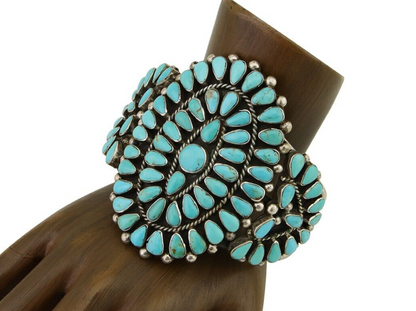 Navajo Bracelet 925 Silver Natural Blue Turquoise Signed Delbert Chatter C.80's