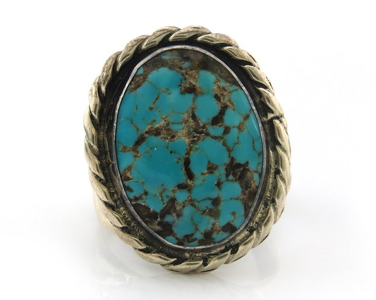 Navajo Ring Sterling Silver Blue Turquoise Vintage Signed JR Size 11.0