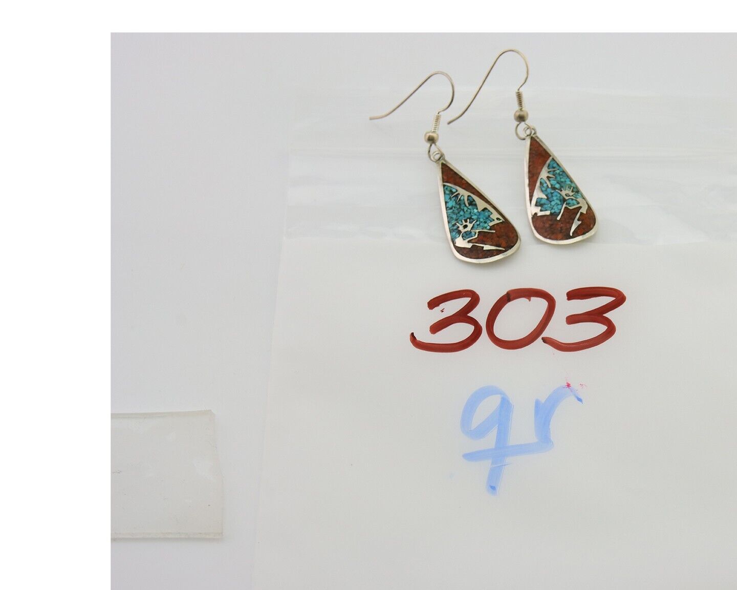 Navajo Kokopelli Earrings 999 Nickel Chip Inlay Turquoise Coral Native American