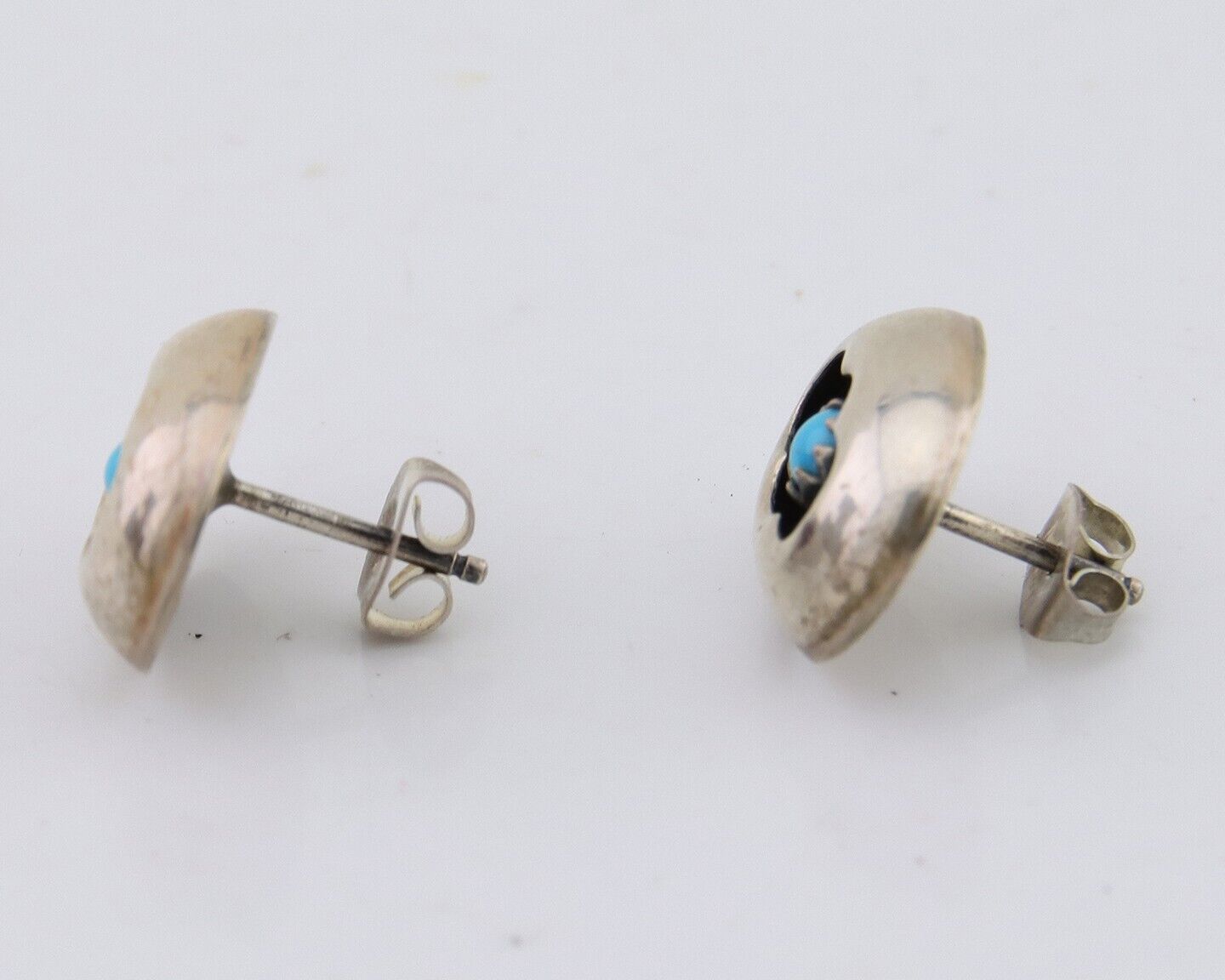 Navajo Handmade Earrings 925 Silver Natural Turquoise Native American Artist 80s