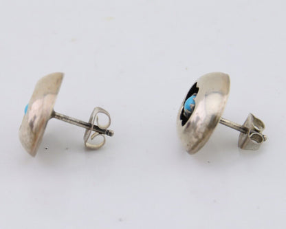 Navajo Handmade Earrings 925 Silver Natural Turquoise Native American Artist 80s