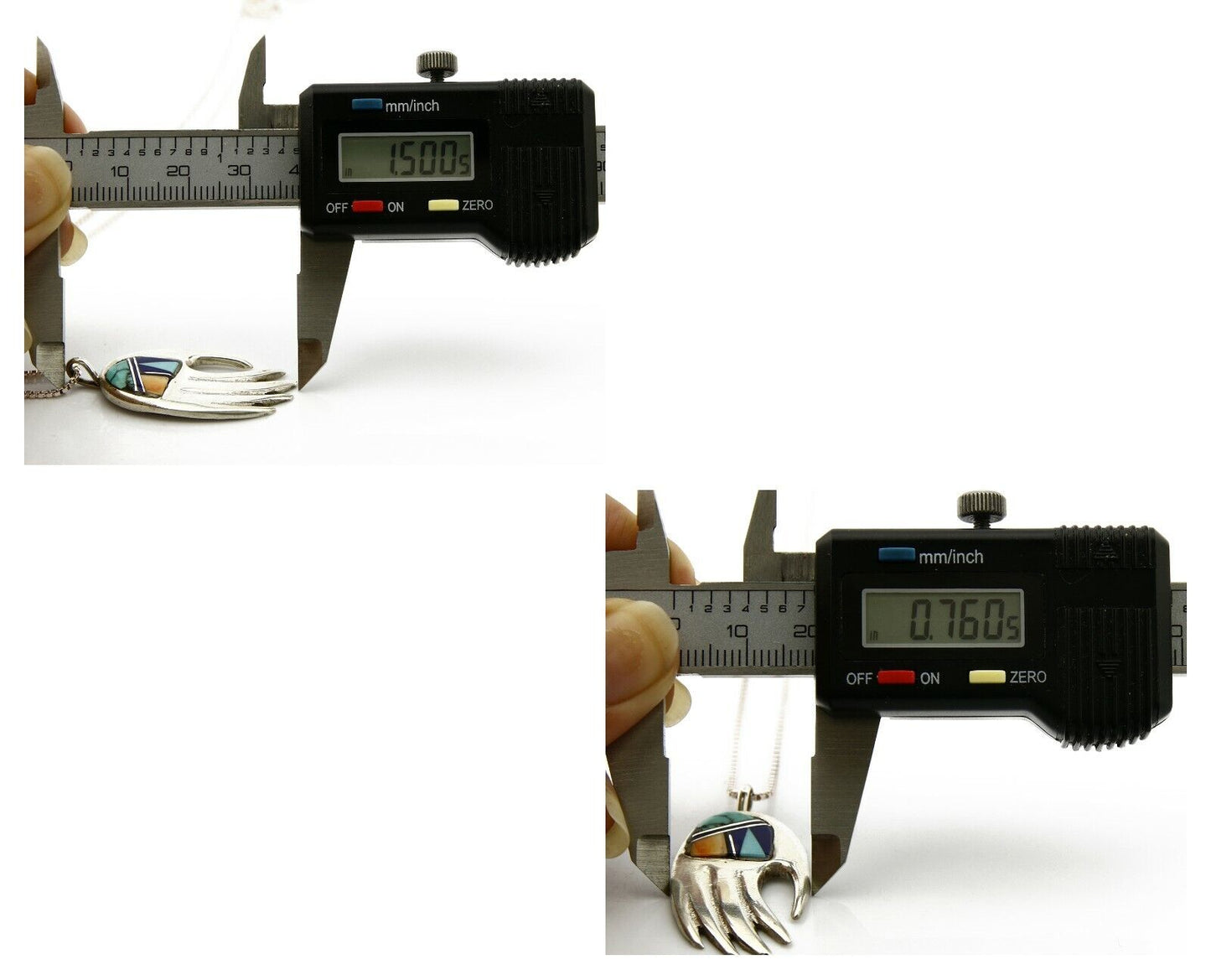 Navajo Bear Claw Pendant .925 Silver Gemstone Signed Arnold Maloney