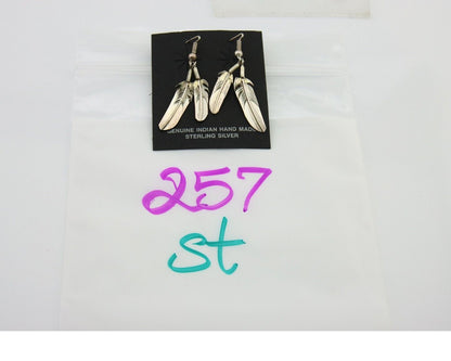 Navajo Earrings 925 Silver Dangle Eagle Feather Native American Artist C.80's