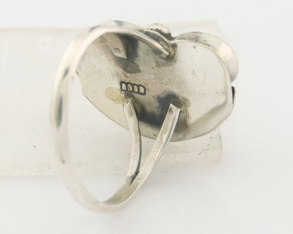 Navajo Ring 925 Sterling Natural Coral & Turquoise Signed BB C.80's Size 7.5