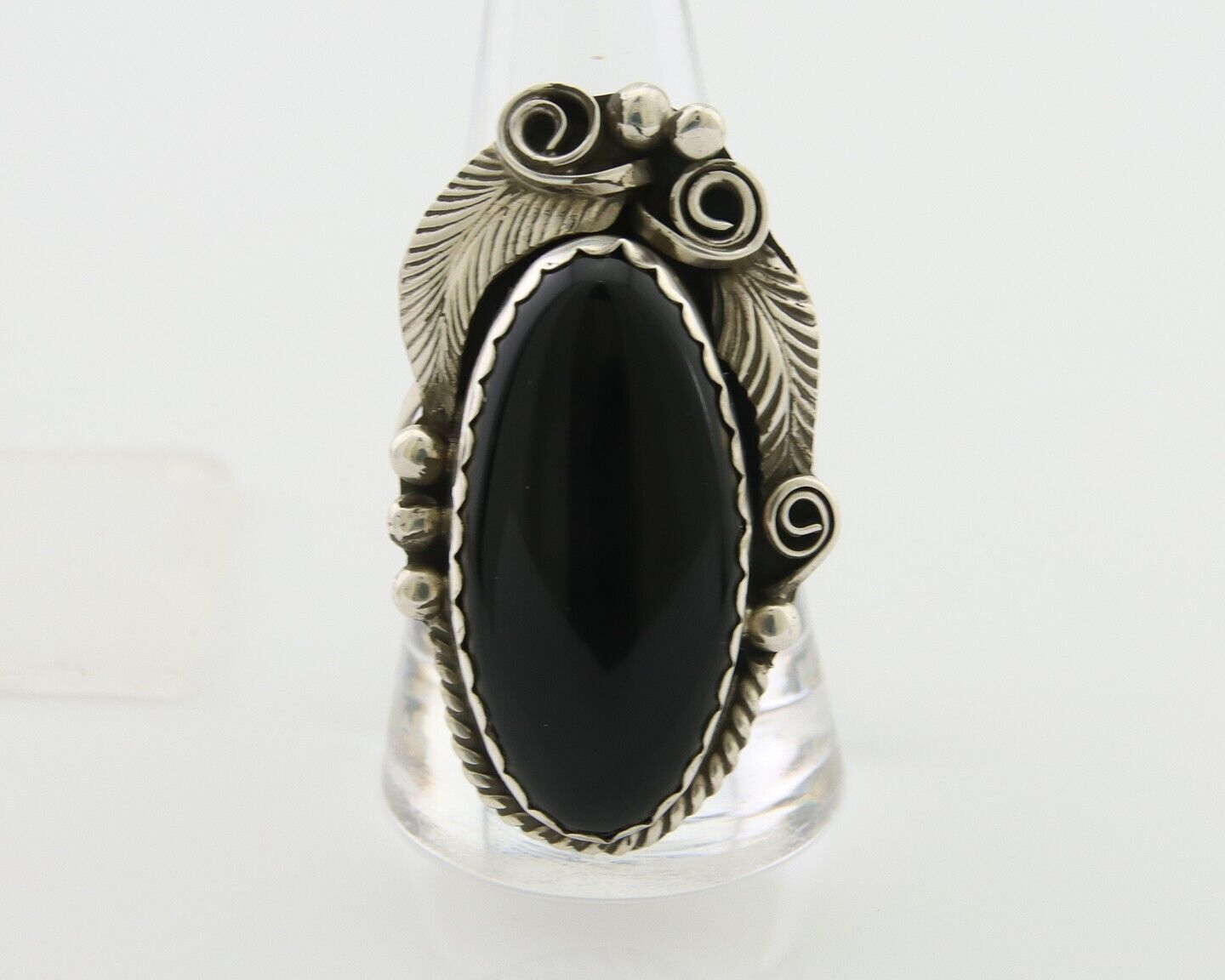 Navajo Handmade Ring 925 Silver Black Onyx Artist Signed Justin Morris C.80's