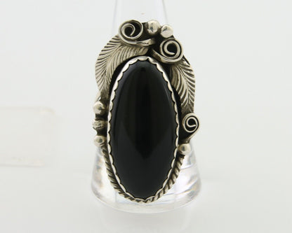 Navajo Handmade Ring 925 Silver Black Onyx Artist Signed Justin Morris C.80's