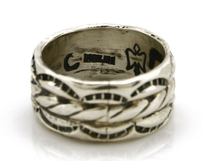 Navajo Ring .925 Silver Handmade Hand Stamped 3 Row Rope Band C.1980's Size 5.5