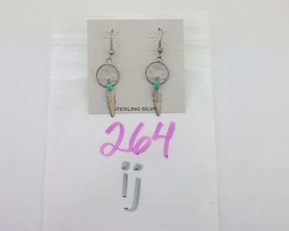 Navajo Dangle Dream Catcher Earrings 925 Silver Blue Turquoise Native Artist C80