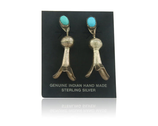 Navajo Squash Earrings 925 Silver Natural Turquoise Native American Artist C80s