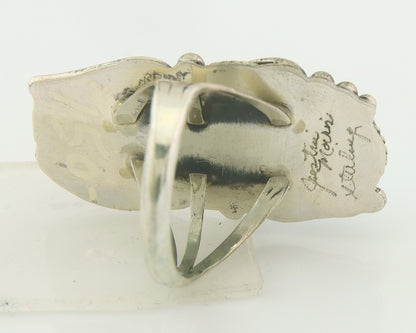 Navajo Ring 925 Sterling Natural Coral & Turquoise Signed JM C.80's Size 10.75