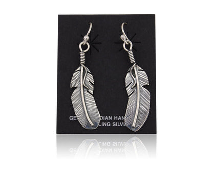 Navajo Feather Earrings 925 Silver Native American Artist C.80's