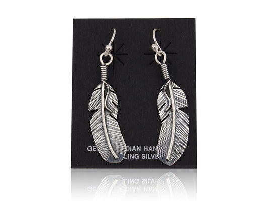 Navajo Feather Earrings 925 Silver Native American Artist C.80's