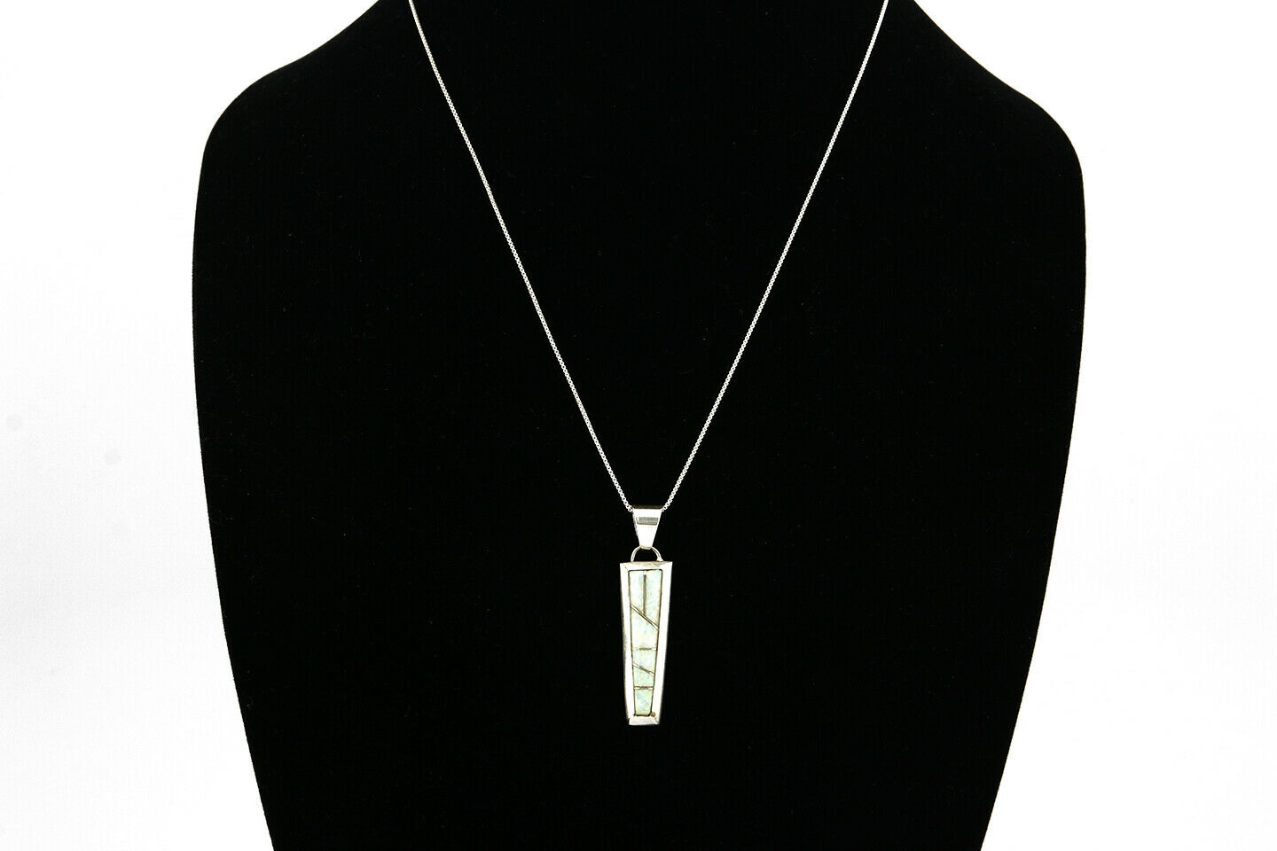 Navajo Inlaid Pendant .925 Silver Simulated Opal Necklace
