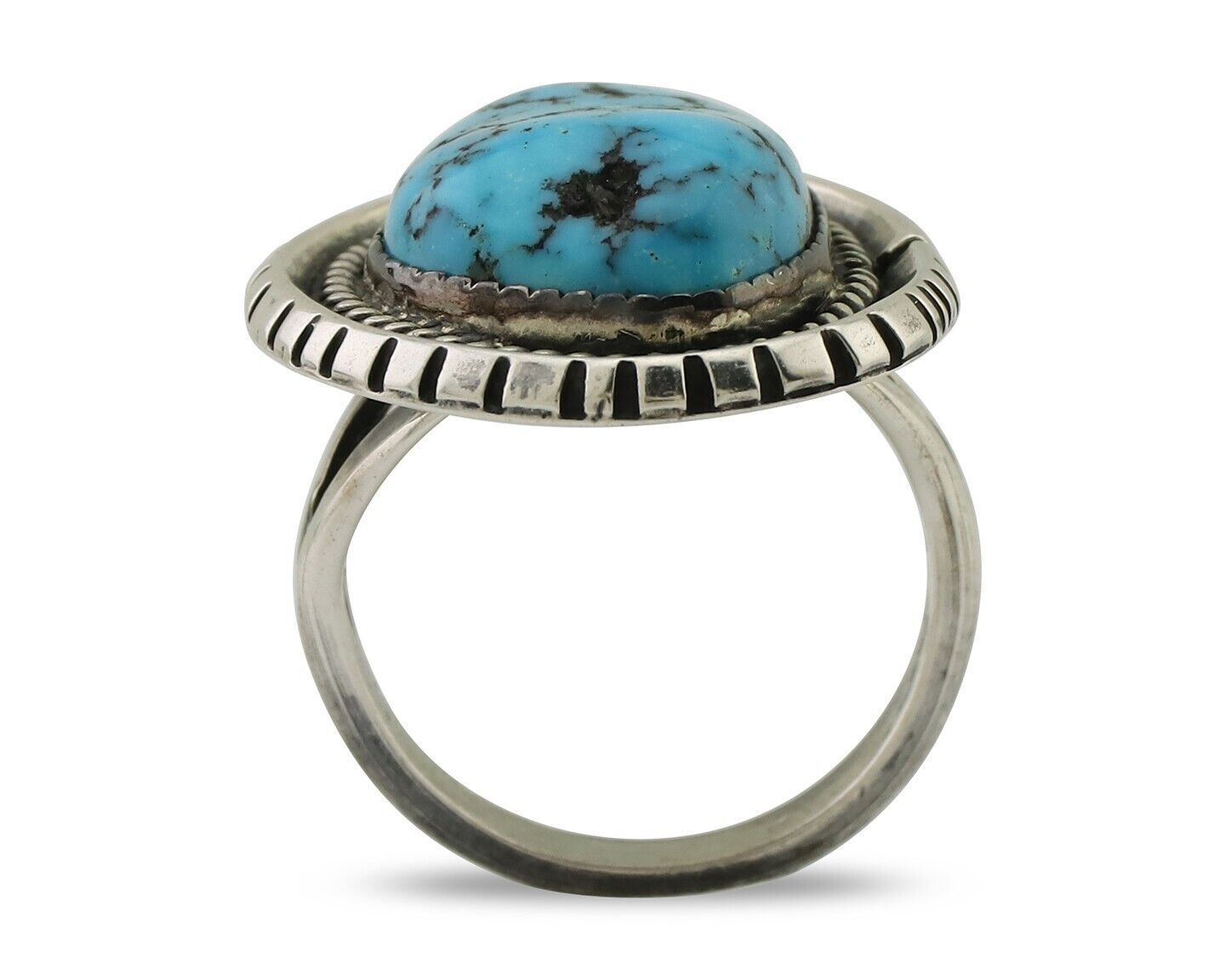 Navajo Ring 925 Silver Sleeping Beauty Turquoise Signed SC C.80's
