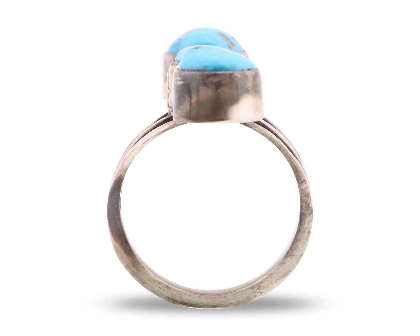 Navajo 3 Stone Ring 925 Silver Morenci Turquoise Native American Artist C.80's