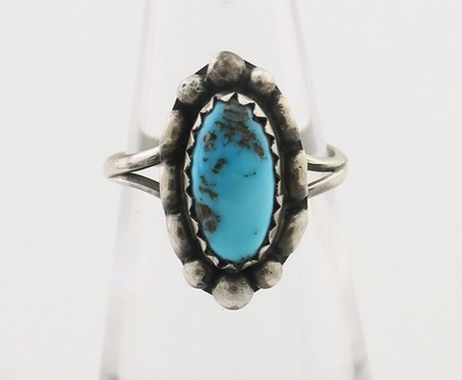 Navajo Ring 925 Silver Sleeping Beauty Turquoise Artist Signed SC C.80's