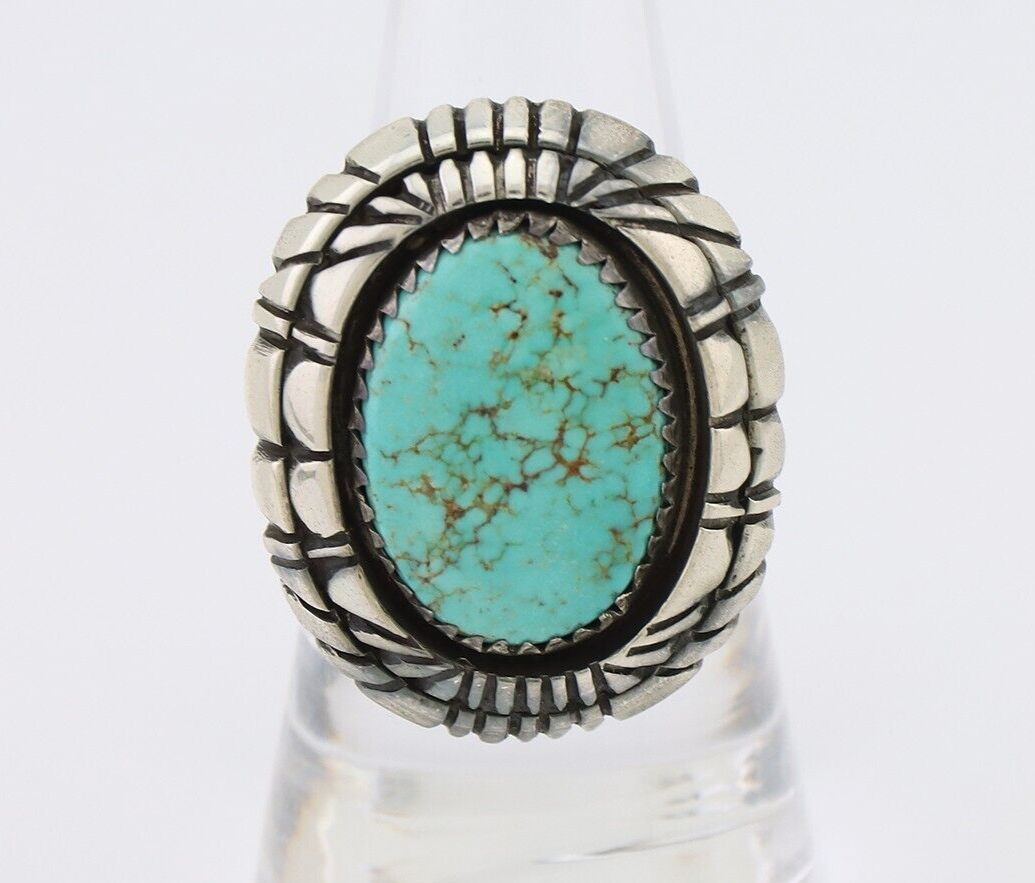 Navajo Ring 925 Silver Spiderweb Turquoise Native American Artist C.80's