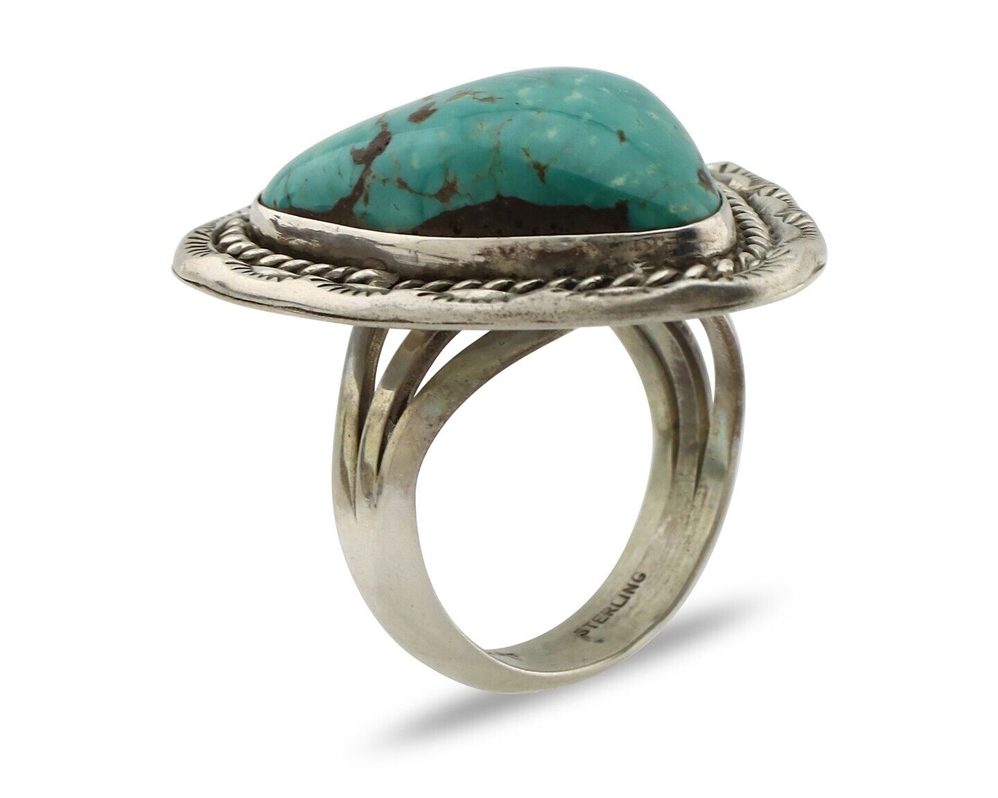 Navajo Ring .925 Silver Natural Blue Turquoise Signed Lee Bennett C.80's