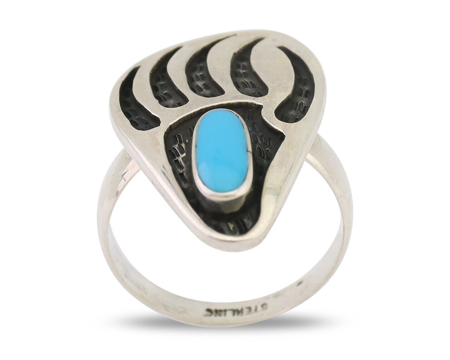 Navajo Badger Paw Ring 925 Silver Turquoise Native American Artist C.80's
