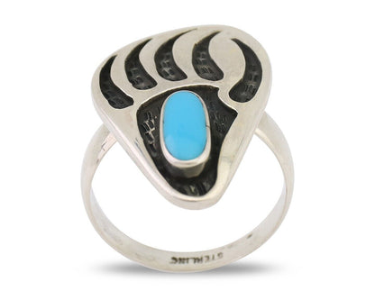 Navajo Badger Paw Ring 925 Silver Turquoise Native American Artist C.80's