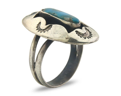 Navajo Ring 925 Sterling Turquoise Handmade Native Artist C.80's Size 8.5
