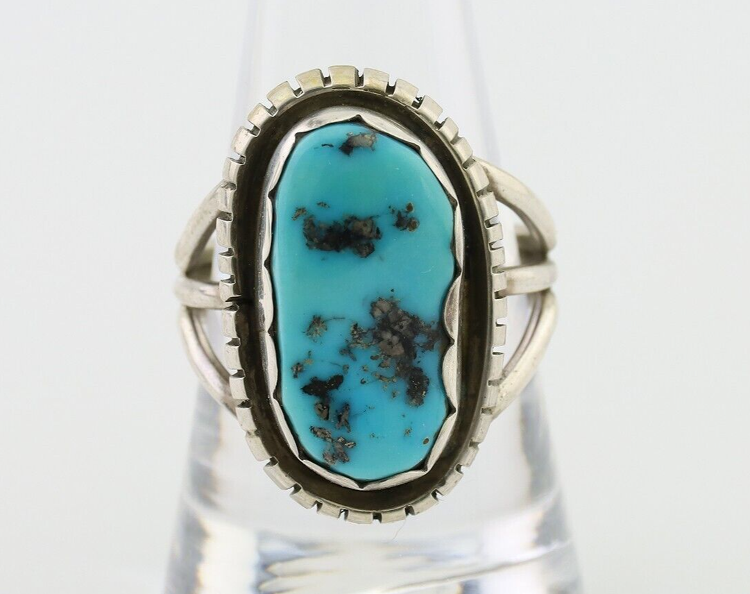 Navajo Ring 925 Silver Natural Blue Turquoise Signed Tony Guerro C.80's