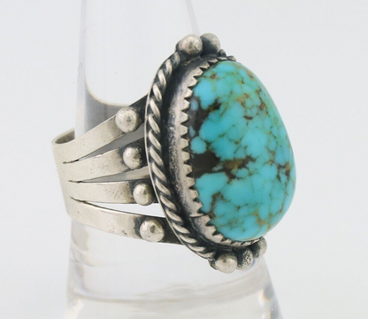Navajo Ring 925 Silver Blue Gem Turquoise Native American Artist C.80's