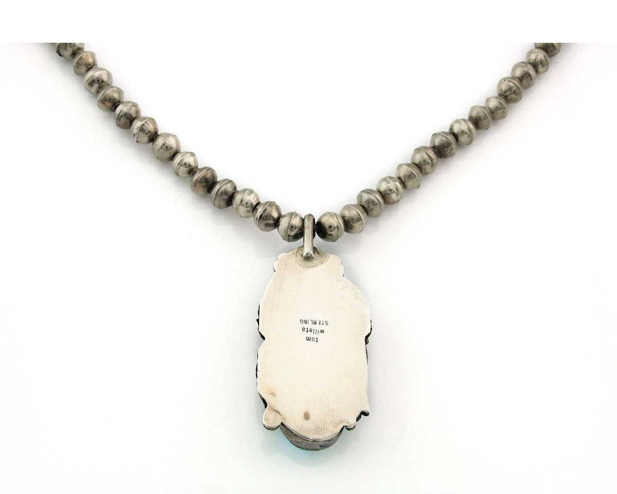 Navajo Necklace Sterling Silver Turquoise Vintage Signed Tom Willeto