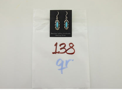 Navajo Dangle Earrings 925 Silver Blue Turquoise Artist Signed Square C.80's