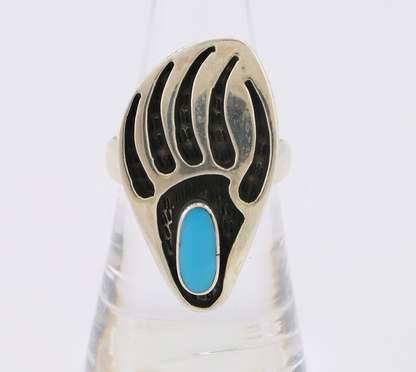 Navajo Badger Paw Ring 925 Silver Turquoise Native American Artist C.80's
