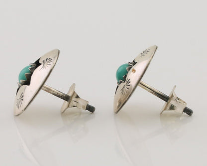 Navajo Handmade Earrings 925 Silver Natural Turquoise Native Artist C.80's