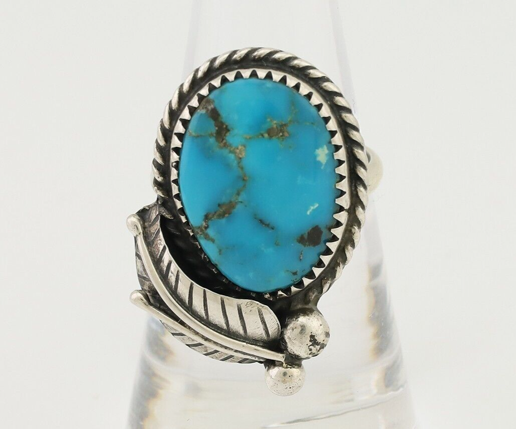 Navajo Ring 925 Silver Natural Kingman Turquoise Native American Artist C.80's