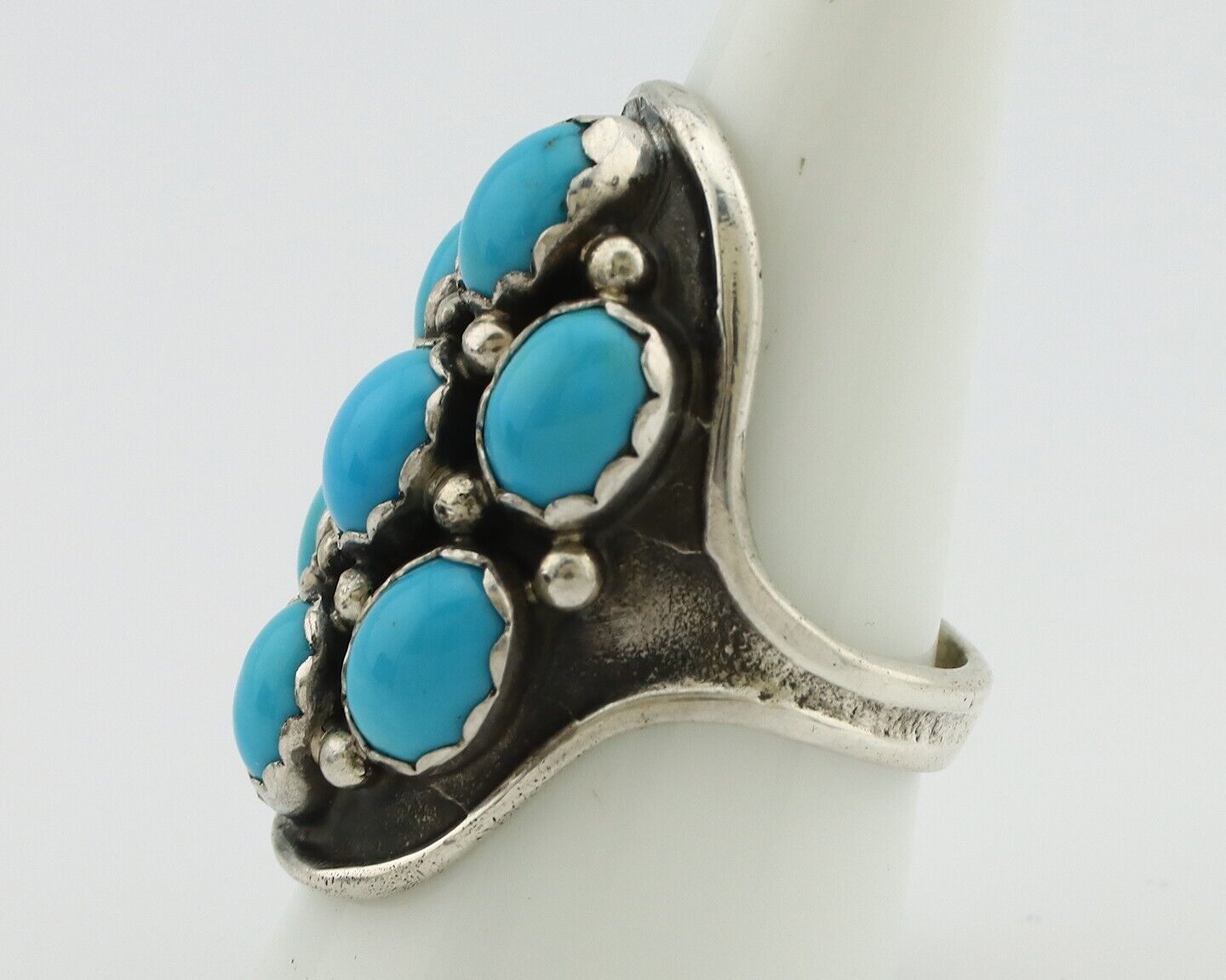 Navajo Ring 925 Silver Sleeping Beauty Turquoise Native American Artist C.80's