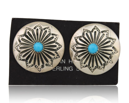 Navajo Shield Earrings 925 Silver Blue Turquoise Artist Signed SN C.80s
