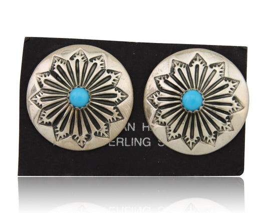 Navajo Shield Earrings 925 Silver Blue Turquoise Artist Signed SN C.80s