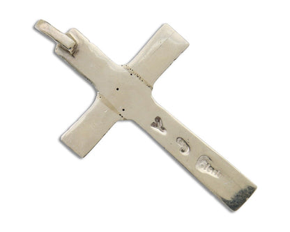 Navajo Sand Cast Cross Pendant 925 Silver Turquoise Artist Signed J Yazzie C.80s