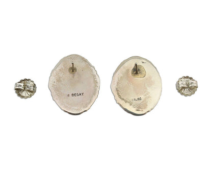 Navajo Earrings 925 Silver Kingman Turquoise Signed M Begay C.80s