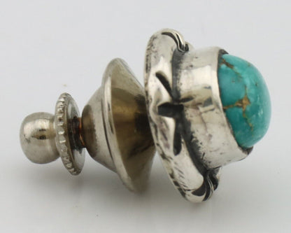 Navajo Tie Tack 925 Silver Natural Mined Turquoise Native American Artist C.80's