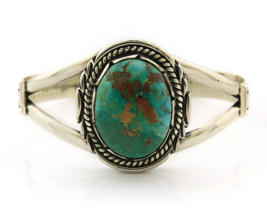 Navajo Cuff Bracelet Sterling Silver Kingman Turquoise Vintage Signed Sunrise
